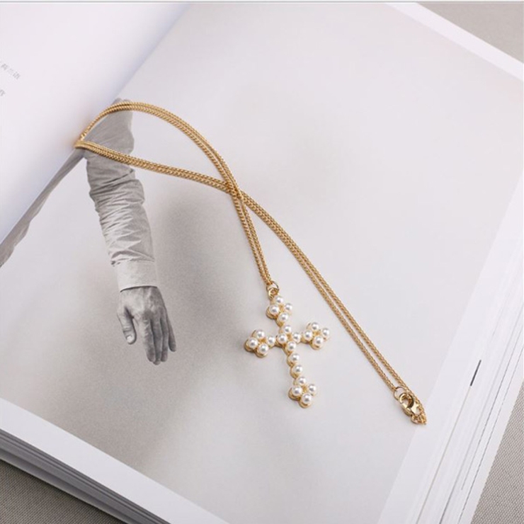 パール クロス ロングネックレス[品番：GLJA0000334]｜gulamu jewelry 