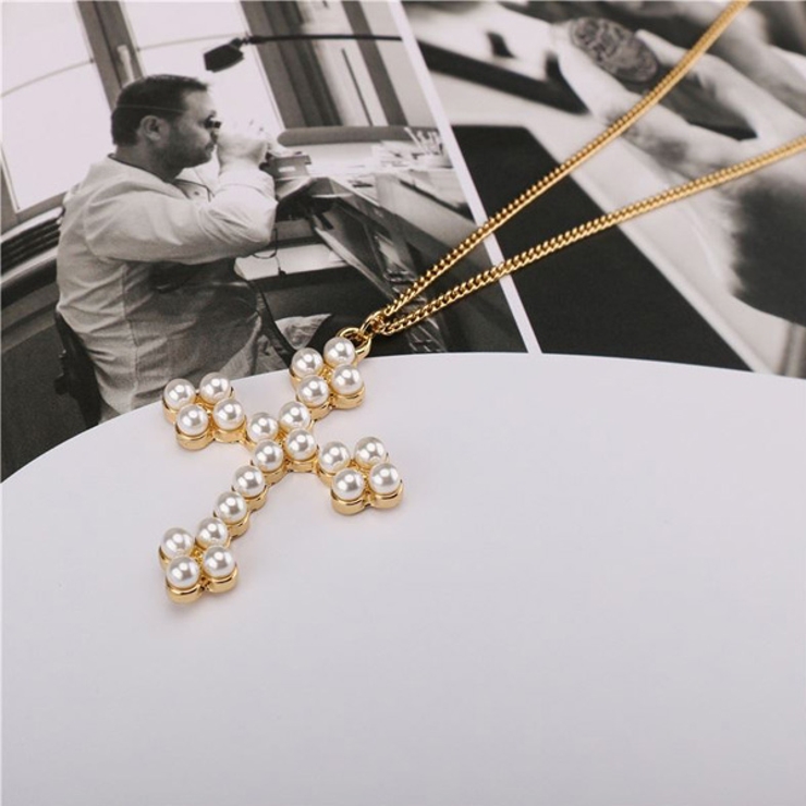 パール クロス ロングネックレス[品番：GLJA0000334]｜gulamu jewelry 