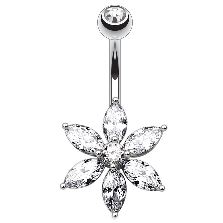 ダイヤモンドクリア | 14G ジュエルフラワー バナナバーベル【 | ピアス専門店HOMESLICEPRODUCTIONS