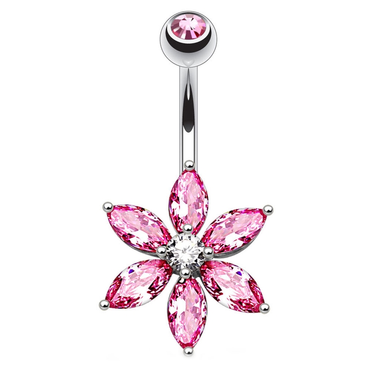 ピンク | 14G ジュエルフラワー バナナバーベル【 | ピアス専門店HOMESLICEPRODUCTIONS