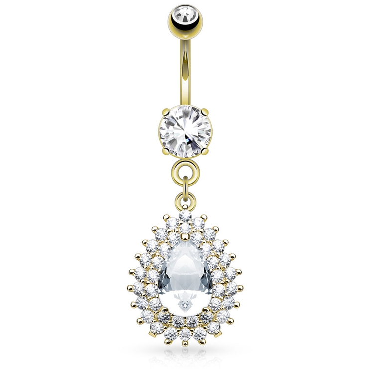 ゴールド | 14G CZ センターティアドロップダングル | ピアス専門店HOMESLICEPRODUCTIONS