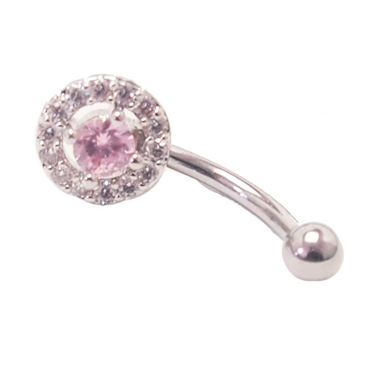 CZ　シルバー×ピンク | アイブロウ 16G ラウンドジュエル＆オパール | ピアス専門店HOMESLICEPRODUCTIONS