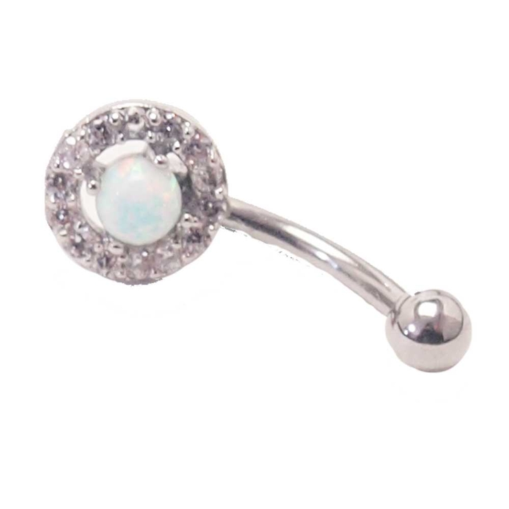 オパール　シルバー×ホワイト | アイブロウ 16G ラウンドジュエル＆オパール | ピアス専門店HOMESLICEPRODUCTIONS