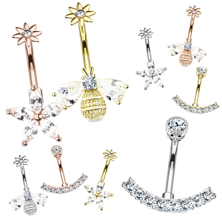 ヘソピアス CZ ジュエルチャーム インターナルバナナバーベル 14G | ピアス専門店HOMESLICEPRODUCTIONS | 詳細画像1 