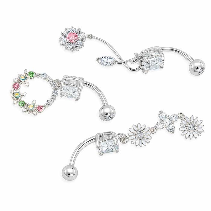 ヘソピアス CZ ジュエルフラワーダングル バラエティ バナナバーベル 14G | ピアス専門店HOMESLICEPRODUCTIONS | 詳細画像7 