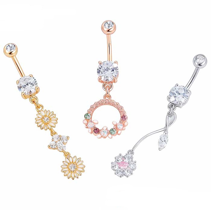 ヘソピアス CZ ジュエルフラワーダングル バラエティ バナナバーベル 14G | ピアス専門店HOMESLICEPRODUCTIONS | 詳細画像1 