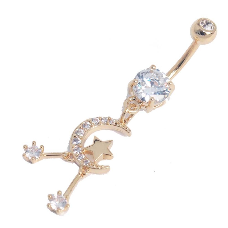 ゴールド | CZパヴェ クレセントムーン&スター バナナバーベル 三日月14G | ピアス専門店HOMESLICEPRODUCTIONS