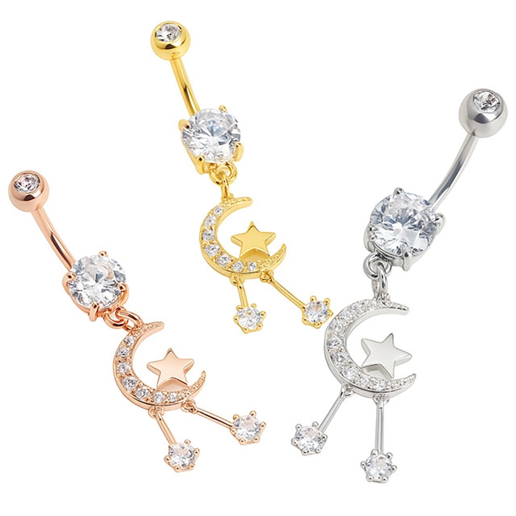 CZパヴェ クレセントムーン&スター バナナバーベル 三日月14G | ピアス専門店HOMESLICEPRODUCTIONS | 詳細画像1 