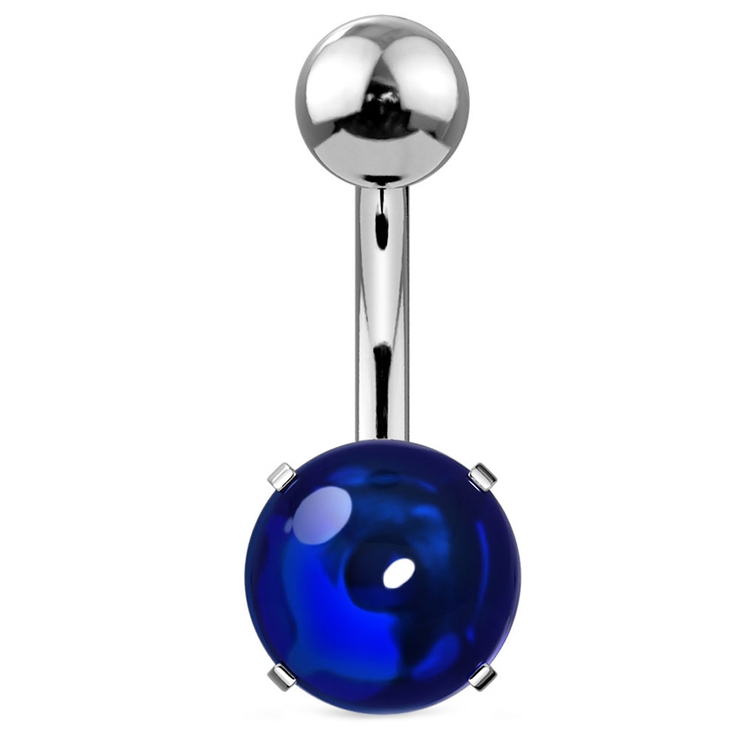 ブルー | ヘソピアス ジルコン カボションストーン バナナバーベル 14G | ピアス専門店HOMESLICEPRODUCTIONS