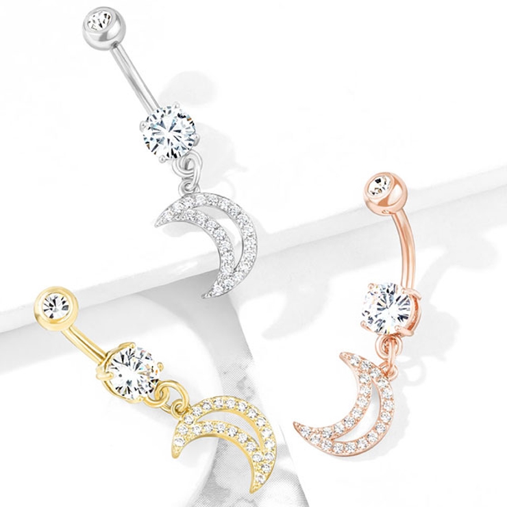 ヘソピアス CZパヴェ クレセントダングル バナナバーベル 三日月 14G | ピアス専門店HOMESLICEPRODUCTIONS | 詳細画像3 