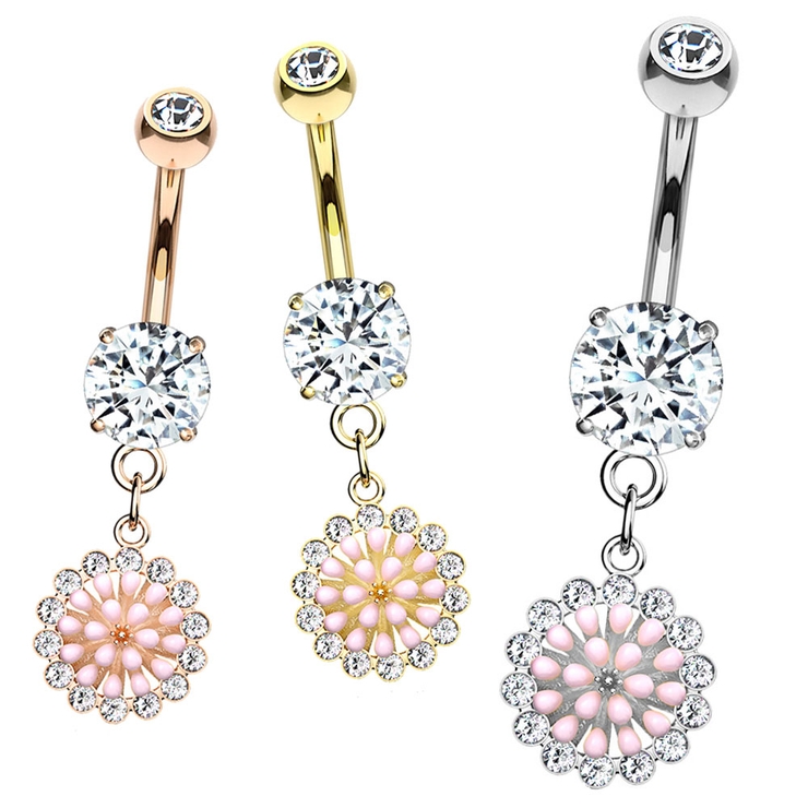 ヘソピアス 14G CZ＆ピンクエナメルクラスター | ピアス専門店HOMESLICEPRODUCTIONS | 詳細画像1 