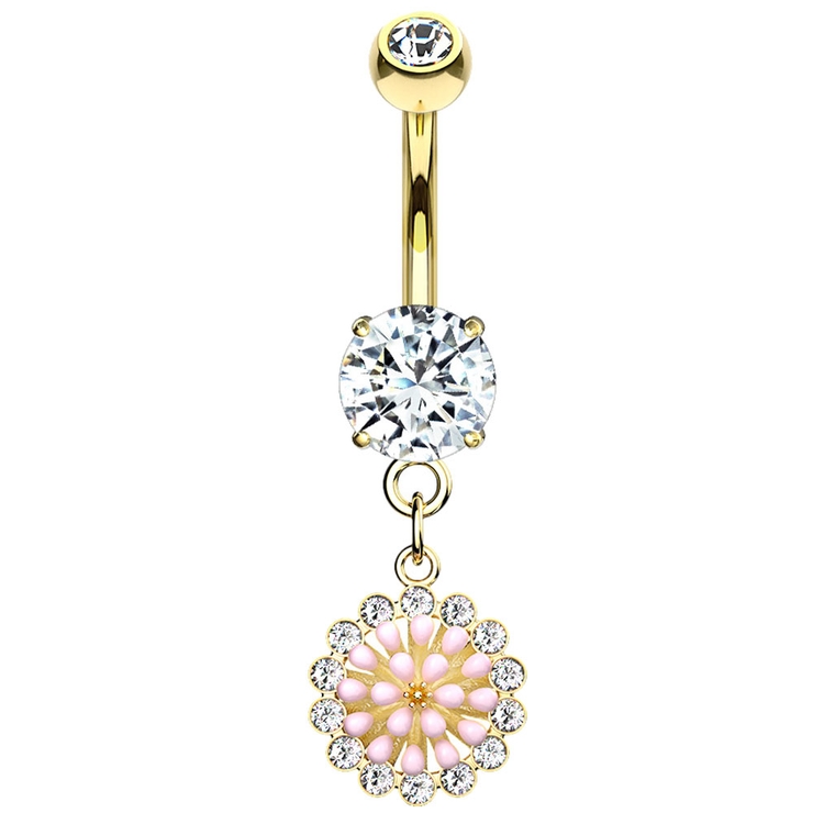 ゴールド | ヘソピアス 14G CZ＆ピンクエナメルクラスター | ピアス専門店HOMESLICEPRODUCTIONS