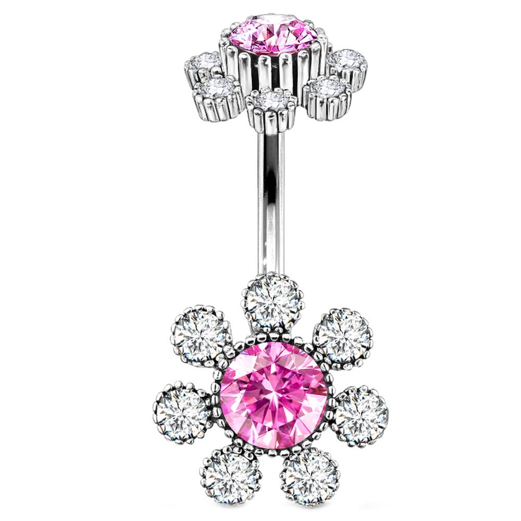 ピンク | ヘソピアス 14G カラージェムフラワー | ピアス専門店HOMESLICEPRODUCTIONS