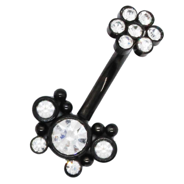 ブラック | ヘソピアス 14G 5CZバタフライ＆ボールクラスター | ピアス専門店HOMESLICEPRODUCTIONS