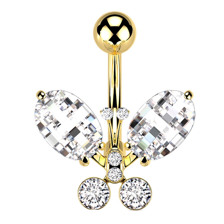 ゴールド | ヘソピアス 14G クリスタルバタフライ | ピアス専門店HOMESLICEPRODUCTIONS