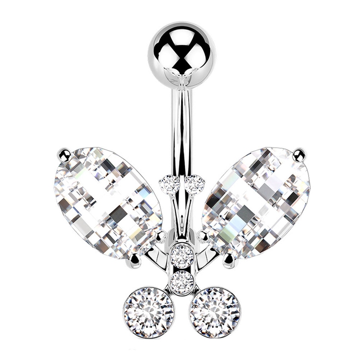 シルバー | ヘソピアス 14G クリスタルバタフライ | ピアス専門店HOMESLICEPRODUCTIONS