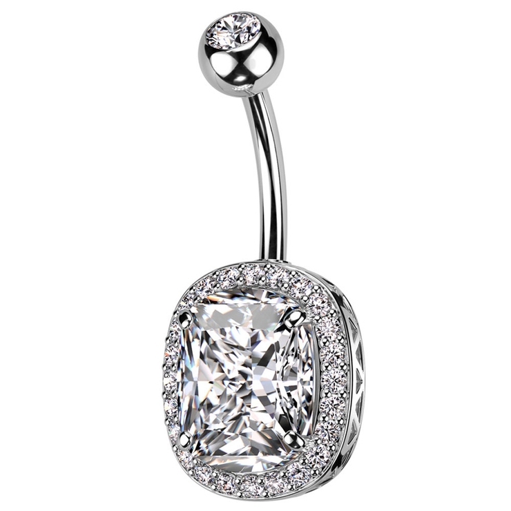 シルバー×クリア | ヘソピアス 14G オーバル | ピアス専門店HOMESLICEPRODUCTIONS