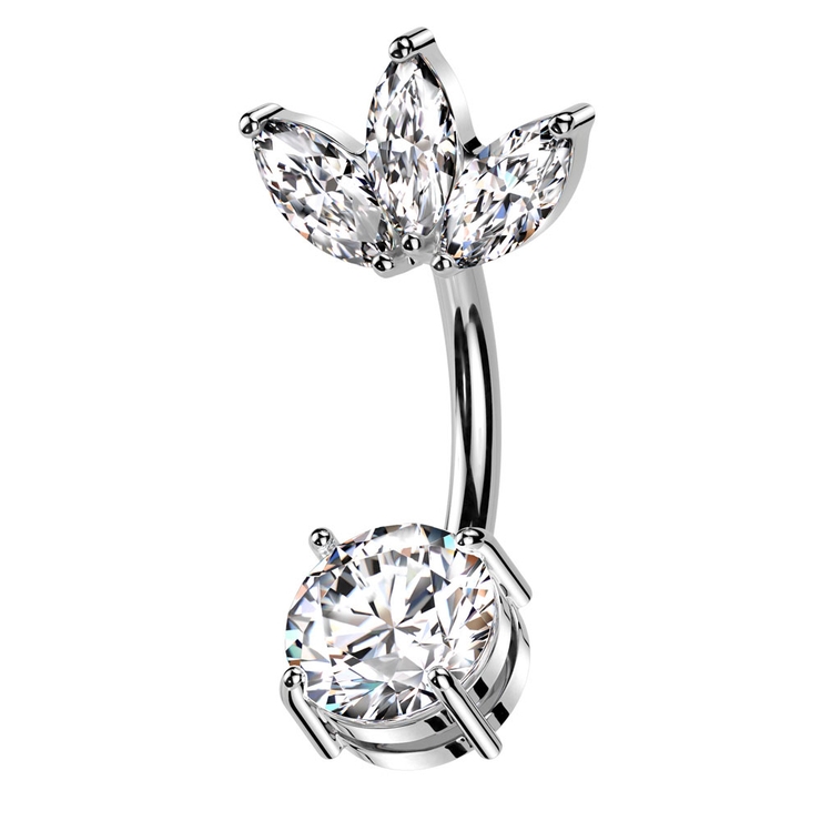 シルバー×クリア | ヘソピアス 14G バナナバーベル | ピアス専門店HOMESLICEPRODUCTIONS