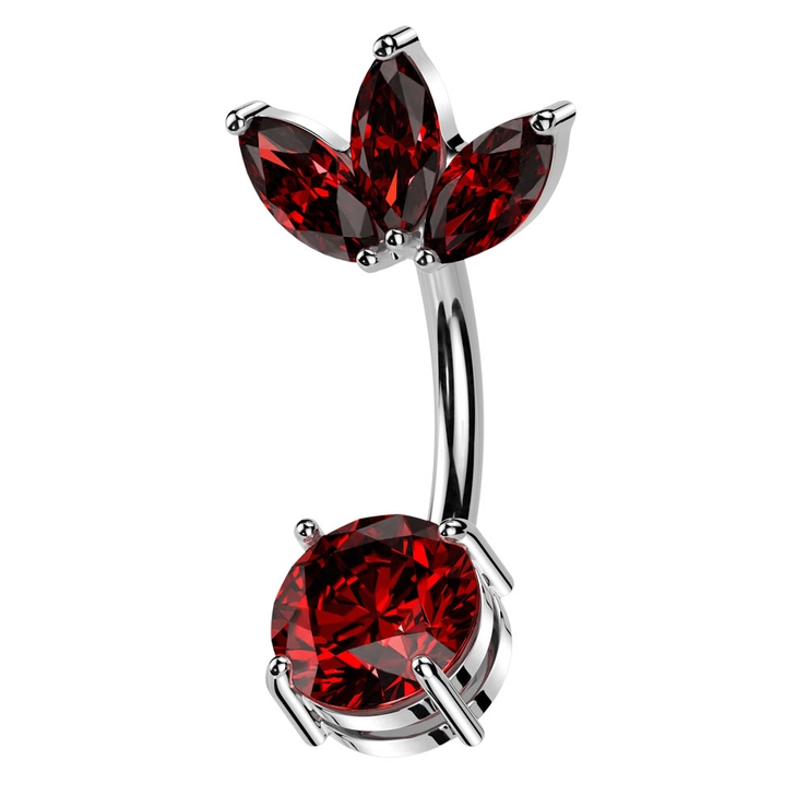 シルバー×レッド | ヘソピアス 14G バナナバーベル | ピアス専門店HOMESLICEPRODUCTIONS