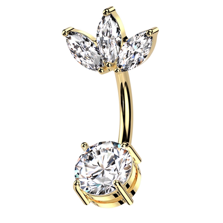 ゴールド×クリア | ヘソピアス 14G バナナバーベル | ピアス専門店HOMESLICEPRODUCTIONS