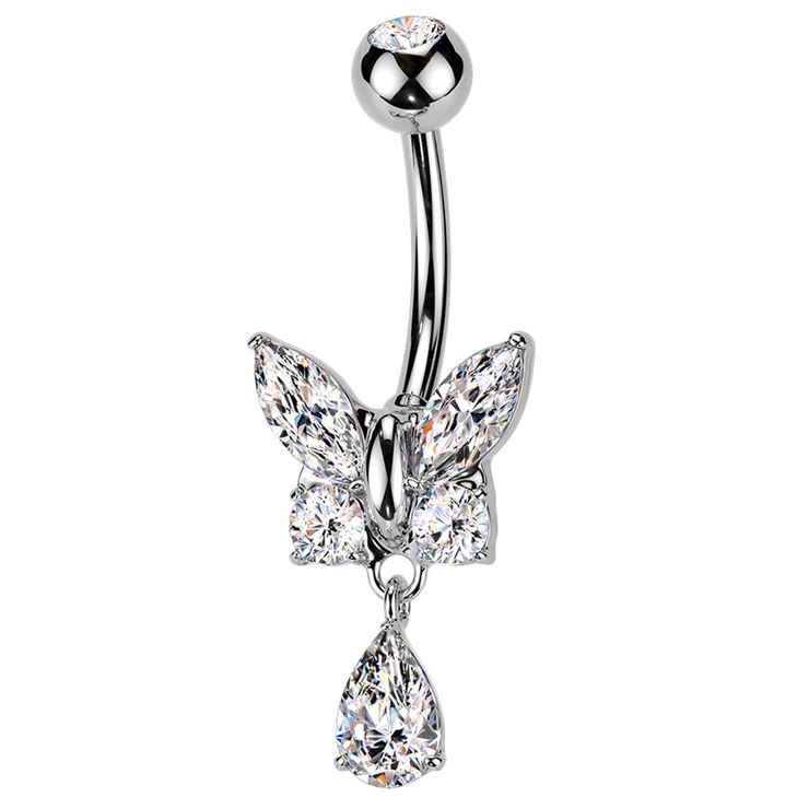 シルバー×クリア | ヘソピアス 14G バタフライ | ピアス専門店HOMESLICEPRODUCTIONS