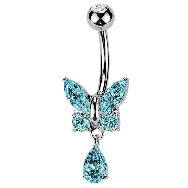 シルバー×アクア | ヘソピアス 14G バタフライ | ピアス専門店HOMESLICEPRODUCTIONS