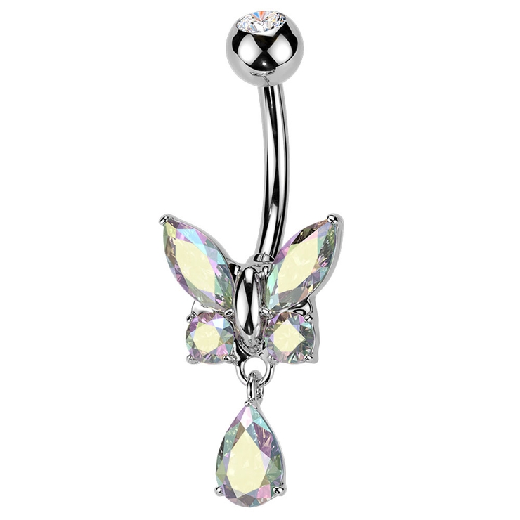 シルバー×AB | ヘソピアス 14G バタフライ | ピアス専門店HOMESLICEPRODUCTIONS