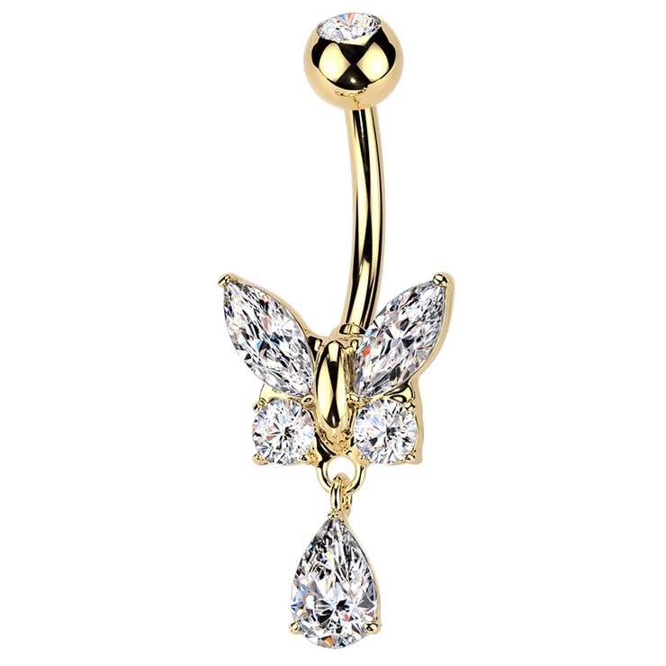 ゴールド×クリア | ヘソピアス 14G バタフライ | ピアス専門店HOMESLICEPRODUCTIONS