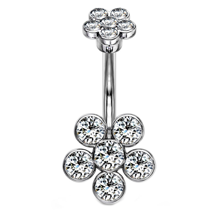 ダイヤモンドクリア | ヘソピアス ダブル6ジュエルフラワー バナナバーベル | ピアス専門店HOMESLICEPRODUCTIONS
