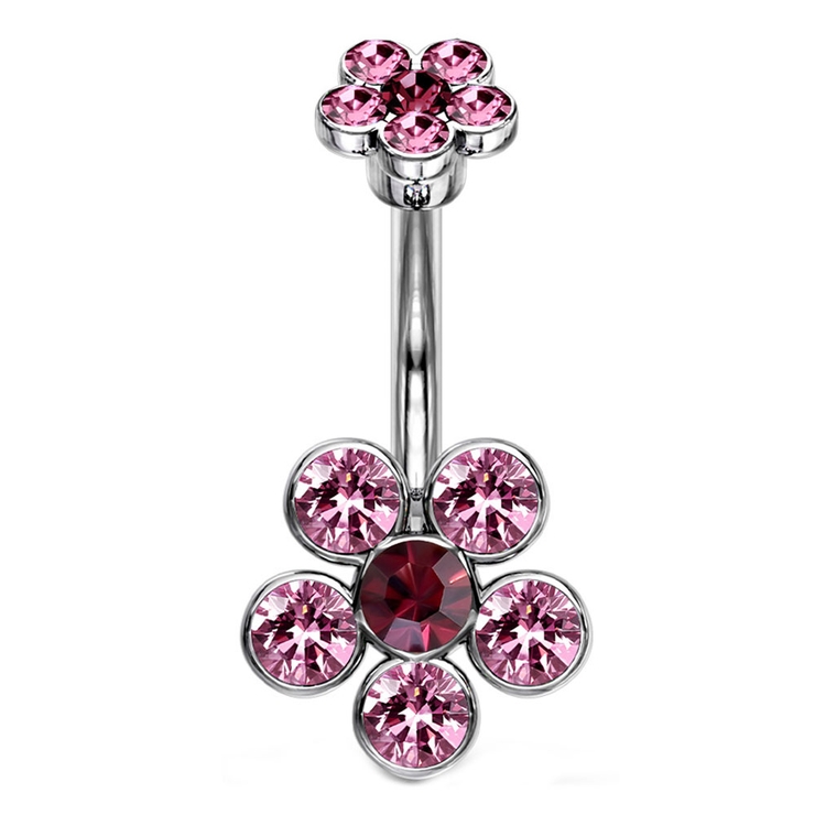 パープル | ヘソピアス ダブル6ジュエルフラワー バナナバーベル | ピアス専門店HOMESLICEPRODUCTIONS