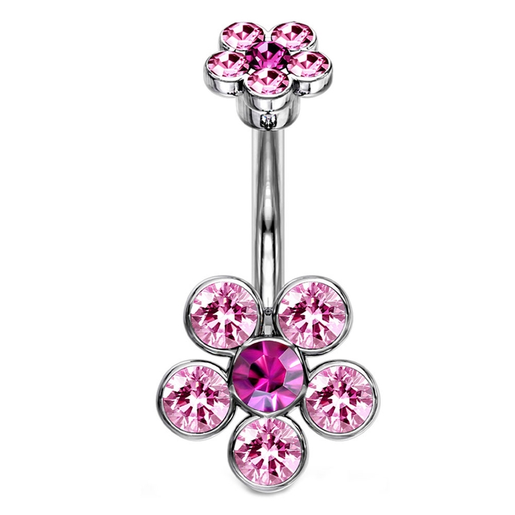 ローズ | ヘソピアス ダブル6ジュエルフラワー バナナバーベル | ピアス専門店HOMESLICEPRODUCTIONS