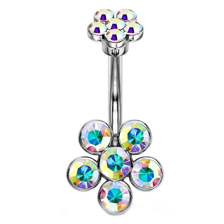 マルチカラー | ヘソピアス ダブル6ジュエルフラワー バナナバーベル | ピアス専門店HOMESLICEPRODUCTIONS