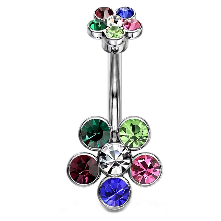 ミックス | ヘソピアス ダブル6ジュエルフラワー バナナバーベル | ピアス専門店HOMESLICEPRODUCTIONS