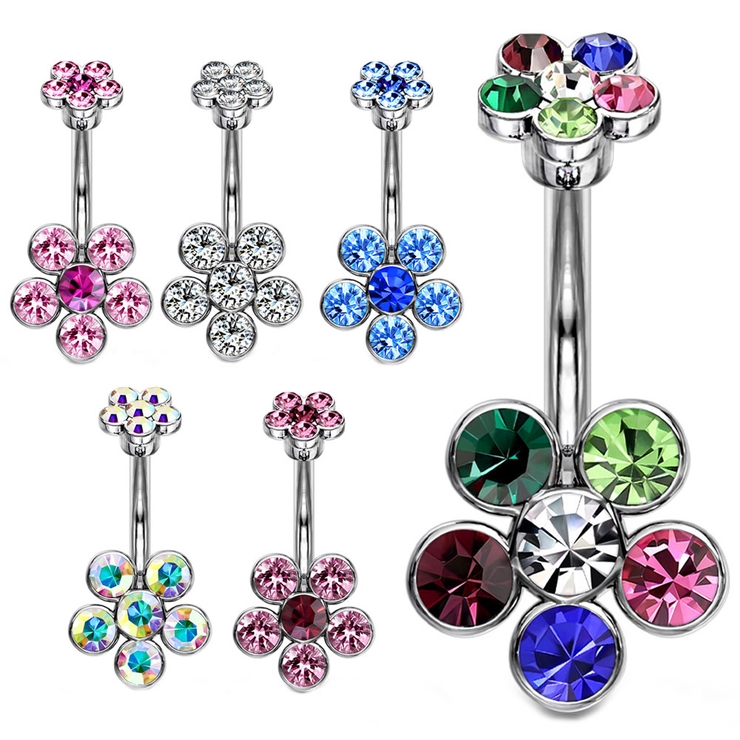 ヘソピアス ダブル6ジュエルフラワー バナナバーベル | ピアス専門店HOMESLICEPRODUCTIONS | 詳細画像1 