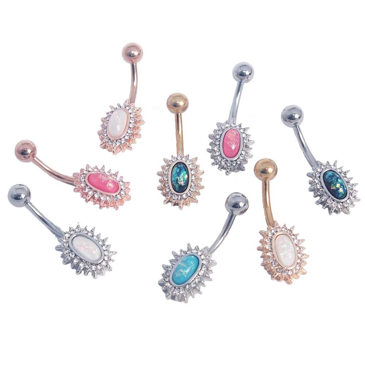 クリスタルパヴェ サンバースト オパールグリッター バナナバーベル 14G | ピアス専門店HOMESLICEPRODUCTIONS | 詳細画像1 