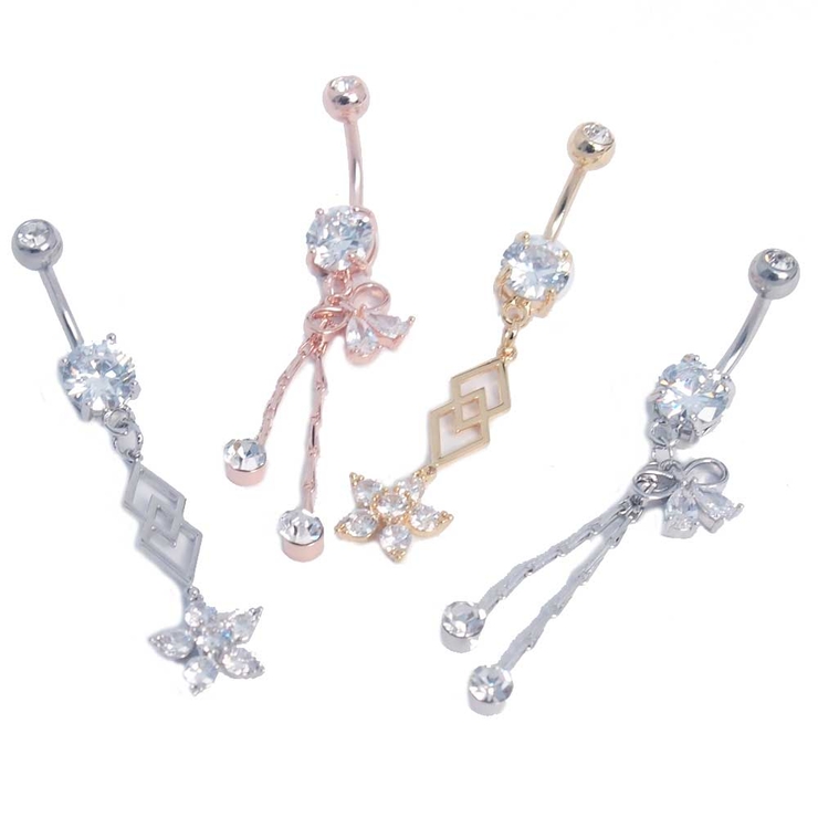 CZ リボン＆フラワーダングル バナナバーベル 14G | ピアス専門店HOMESLICEPRODUCTIONS | 詳細画像1 