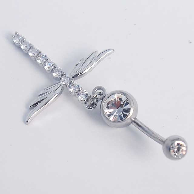 ヘソピアス CZパヴェ クロスウィングダングル バナナバーベル 14G | ピアス専門店HOMESLICEPRODUCTIONS | 詳細画像5 