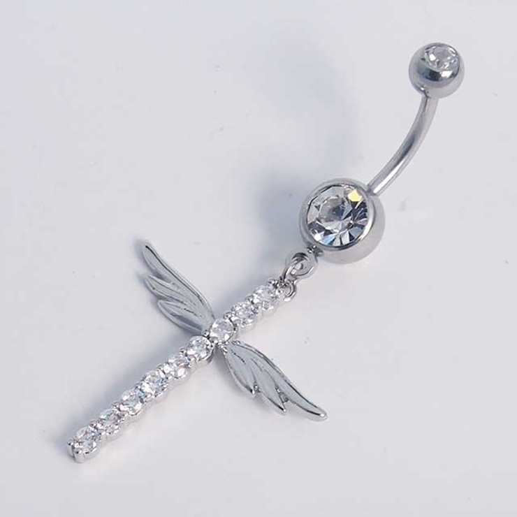 ヘソピアス CZパヴェ クロスウィングダングル バナナバーベル 14G | ピアス専門店HOMESLICEPRODUCTIONS | 詳細画像7 