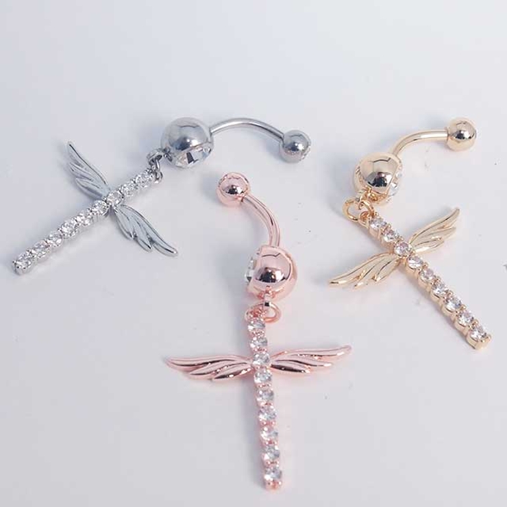 ヘソピアス CZパヴェ クロスウィングダングル バナナバーベル 14G | ピアス専門店HOMESLICEPRODUCTIONS | 詳細画像8 