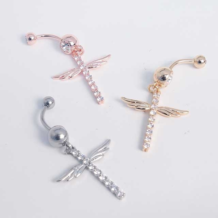 ヘソピアス CZパヴェ クロスウィングダングル バナナバーベル 14G | ピアス専門店HOMESLICEPRODUCTIONS | 詳細画像10 