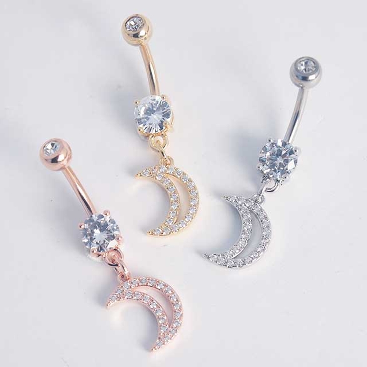 ヘソピアス CZパヴェ クレセントダングル バナナバーベル 三日月 14G | ピアス専門店HOMESLICEPRODUCTIONS | 詳細画像8 