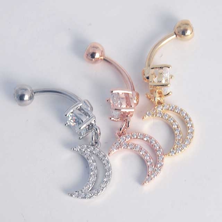 ヘソピアス CZパヴェ クレセントダングル バナナバーベル 三日月 14G | ピアス専門店HOMESLICEPRODUCTIONS | 詳細画像10 