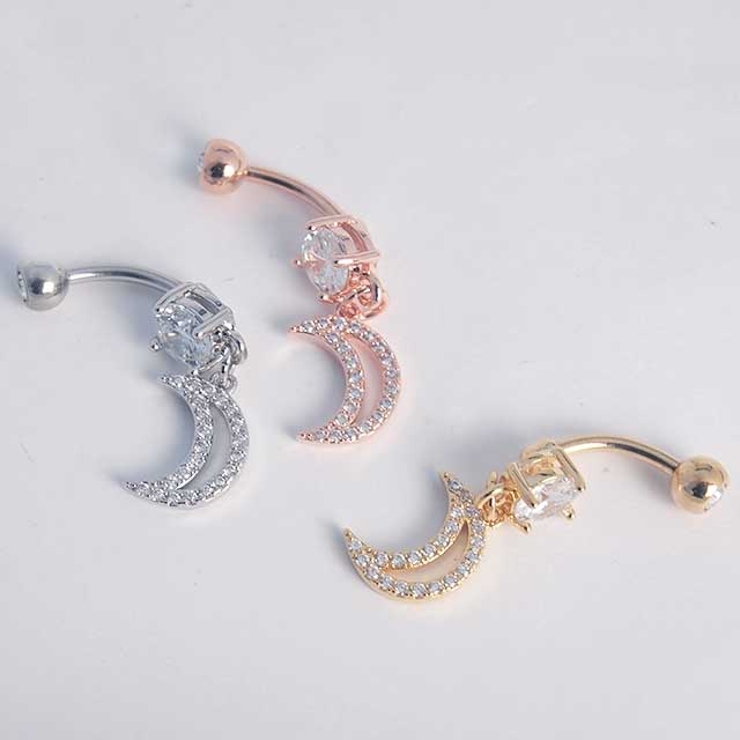 ヘソピアス CZパヴェ クレセントダングル バナナバーベル 三日月 14G | ピアス専門店HOMESLICEPRODUCTIONS | 詳細画像11 