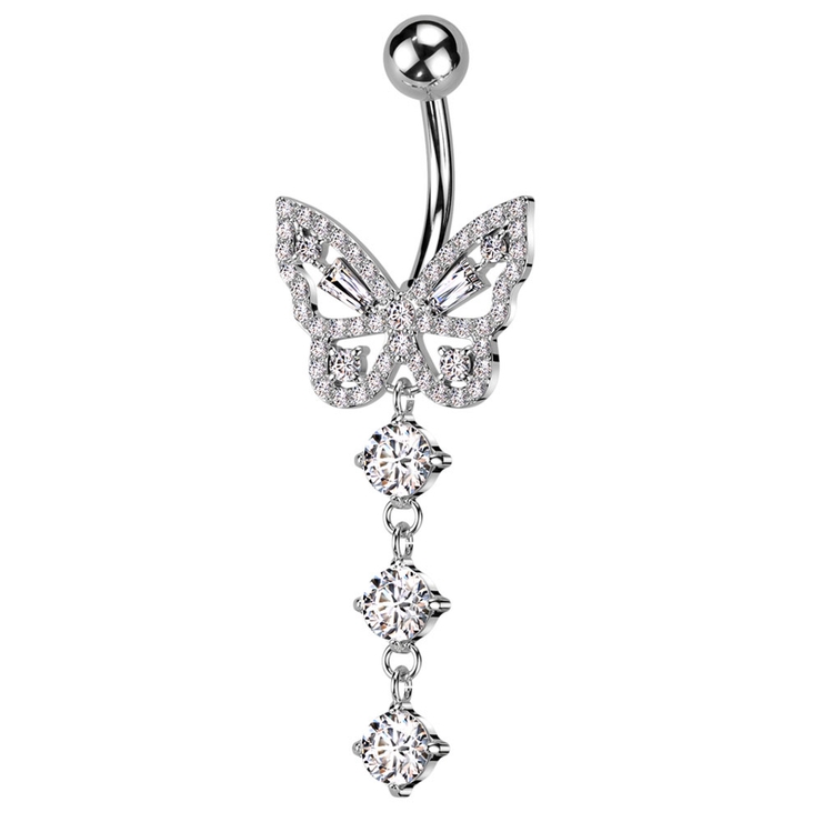 シルバー×クリア | ヘソピアス 14G バタフライ | ピアス専門店HOMESLICEPRODUCTIONS