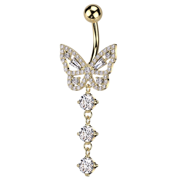 ゴールド×クリア | ヘソピアス 14G バタフライ | ピアス専門店HOMESLICEPRODUCTIONS
