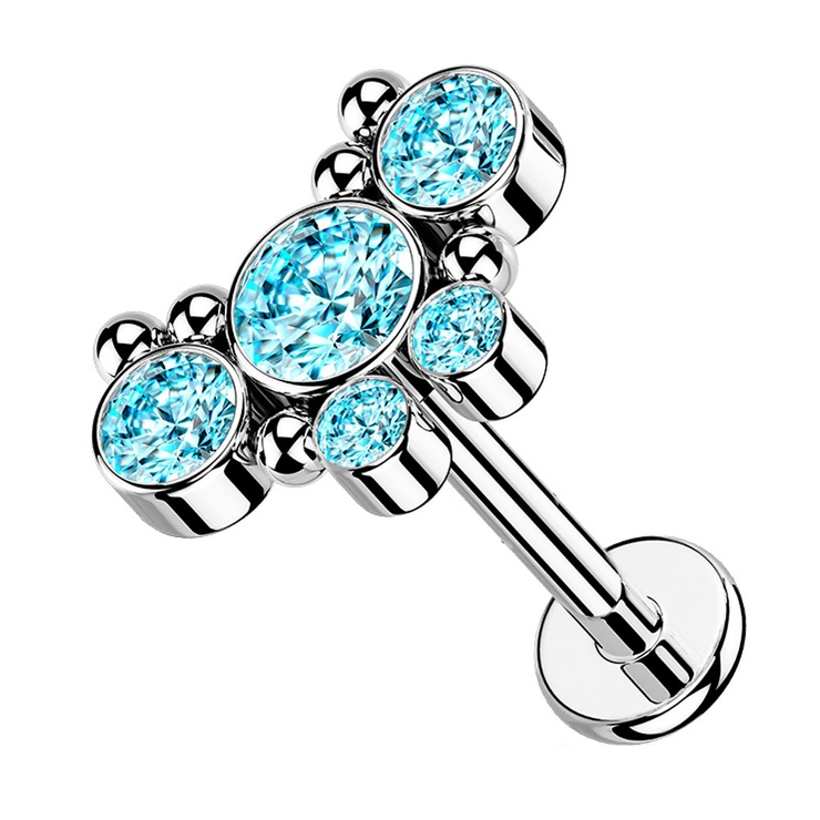 シルバー×アクア | ボディピアス 16G 5ジュエル | ピアス専門店HOMESLICEPRODUCTIONS