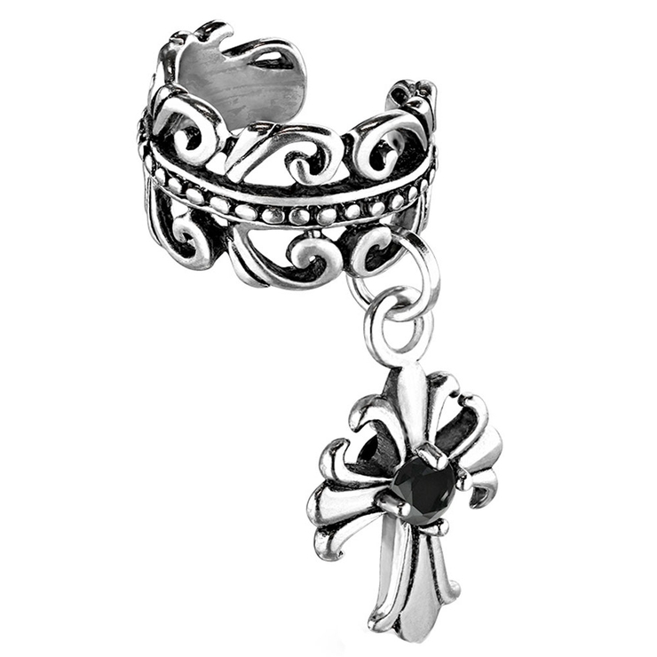 バニッシュシルバー | イヤーカフ セルティックハートウィズブラックCZクロスチャーム イヤーカフ | ピアス専門店HOMESLICEPRODUCTIONS