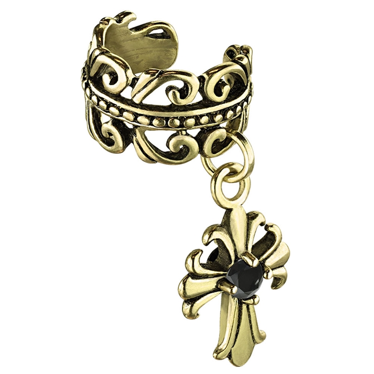 バニッシュゴールド | イヤーカフ セルティックハートウィズブラックCZクロスチャーム イヤーカフ | ピアス専門店HOMESLICEPRODUCTIONS