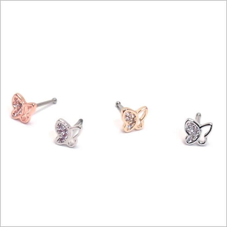 鼻ピアス 20G ノーズピン ハーフパヴェ CZバタフライ | ピアス専門店HOMESLICEPRODUCTIONS | 詳細画像3 