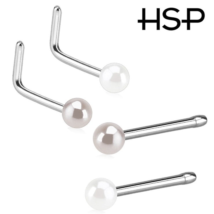 鼻ピアス パールコーティングボール ベンドノーズスタッド＆ノーズピン | ピアス専門店HOMESLICEPRODUCTIONS | 詳細画像1 